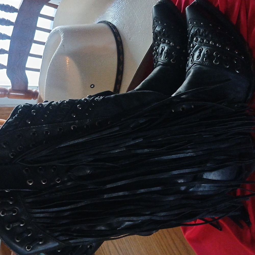 Fringe Studded Leather Boots